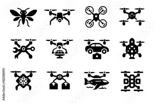 Icons modular autonomous nano foldable drone icon vector futuristic bot flying hive