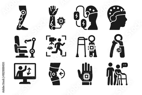 Smart ai mobility adaptive icons rehab vector support icon recovery coach movement