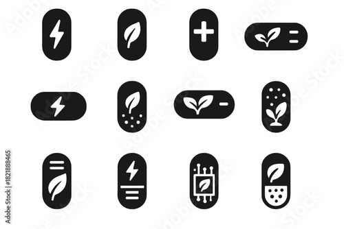 Source portable eco compact unit icons energy capsule power pack vector icon
