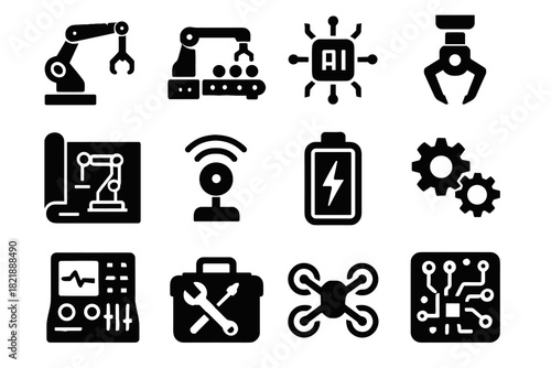 Miniature gear panel assembly robotic construction icon module sensor ai icons node