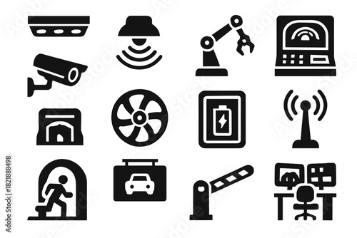 Transmitter lights icons vector robotic wireless sensor icon automated tunnel camera sign