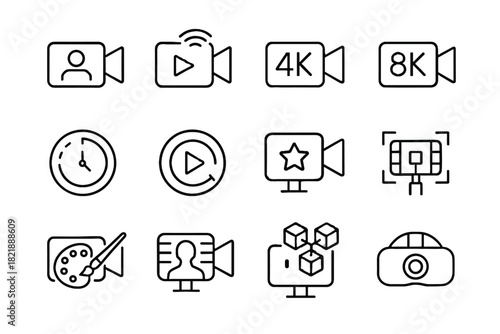 System recording stream cinematic ai cam live slow grading vector video icon