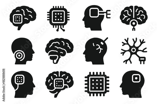 Neuron health mood implants icon nano neural signal vector icons processor brain
