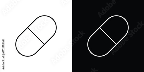 Pill capsule icons isolated outline vector icon with editable stroke