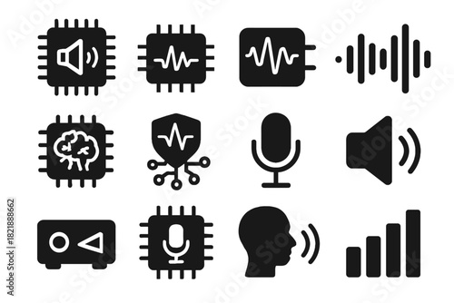 Icons neural microphone technology audio waveform speaker icon vector sound circuit voice