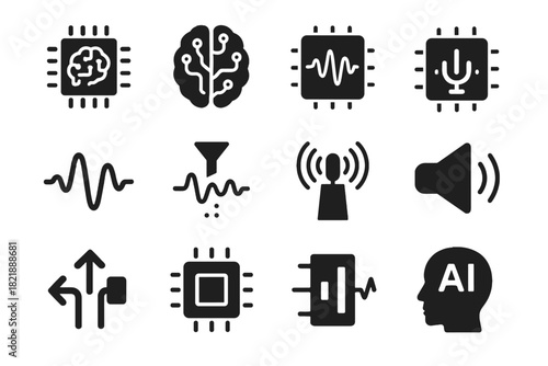 Icon mic chip futuristic sound control input vector ai voice processor acoustic