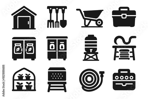 Farm stand spare tools water vector pruning icon cabinet hose compost parts
