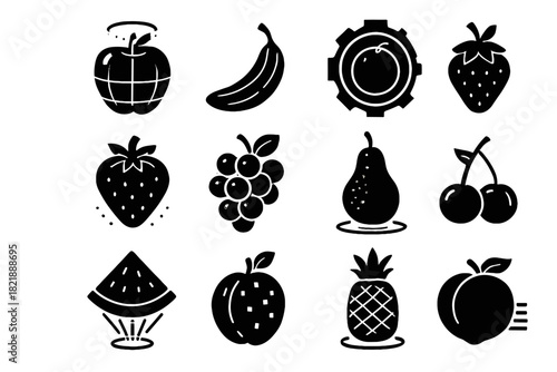 Vector peach apple fruit digital luminous hologram icon virtual slice plum orange