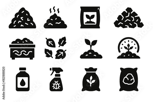 Pile phosphate icon fertilizer icons pest organic nitrogen green bag bin vector