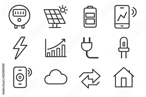Icon icons graph lightning solar arrow energy chart monitoring outline vector panel