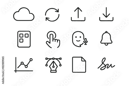 Icons signature icon vector bell upload gesture pen tool notification arrow digital