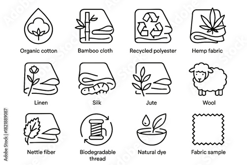 Thread silk sample natural vector icon fiber eco fabric recycled icons bamboo