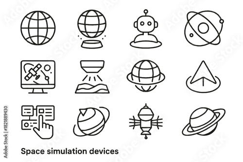 Simulation space planetary icons virtual probe energy icon rotation monitor interface terrain
