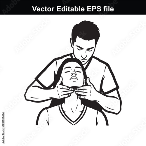 Man performing facial massage on woman, isolated on white background