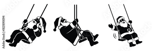 black silhouette santa laugh swing on a white background graphic design