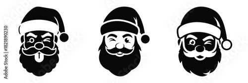 black silhouette santa silly blink on a white background graphic design