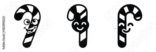 black silhouette candy cane giggle on a white background graphic design