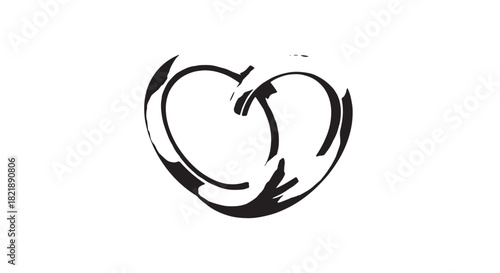 Black heart keychain with metal chain and ring illustration.