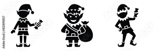 black silhouette elf candy steal on a white background graphic design