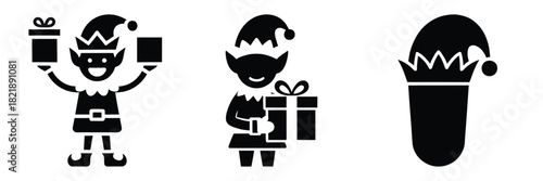 black silhouette elf gift pop on a white background graphic design