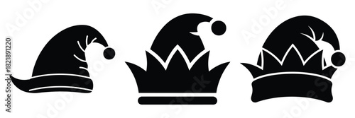 black silhouette elf hat spin on a white background graphic design