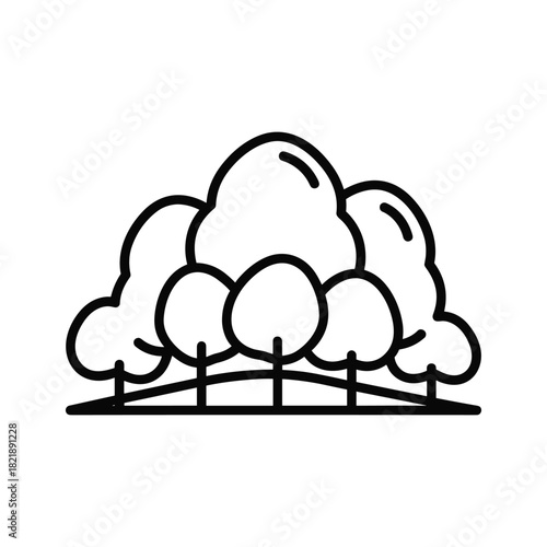 Simple black and white line art icon of a group of stylized trees