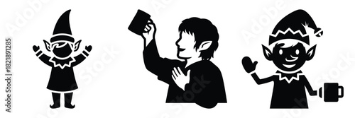 black silhouette elf merry cheer on a white background graphic design