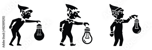 black silhouette elf lightbulb drop on a white background graphic design