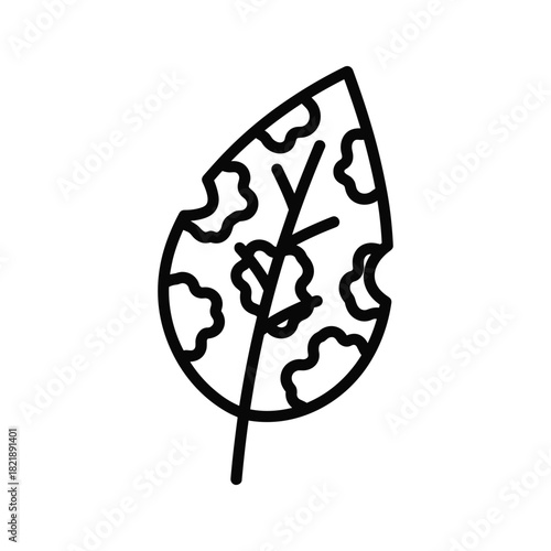 Outline icon of a leaf with holes, isolated on