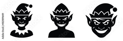 black silhouette elf sneaky grin on a white background graphic design