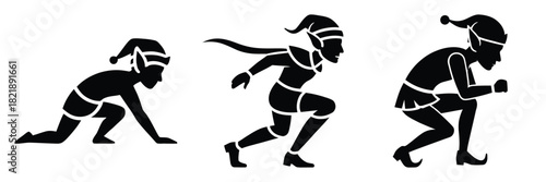 black silhouette elf sneaky roll on a white background graphic design