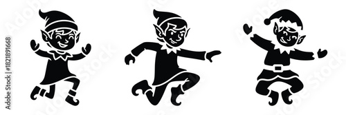 black silhouette elf smirk jump on a white background graphic design