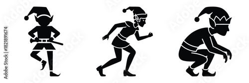 black silhouette elf sneaky step on a white background graphic design