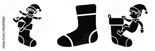 black silhouette elf sock slide on a white background graphic design