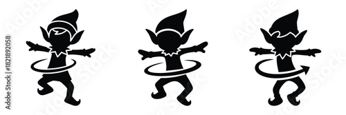 black silhouette elf tiny spin on a white background graphic design