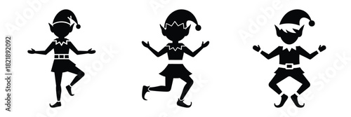 black silhouette elf wiggle hop on a white background graphic design
