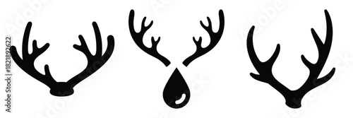 black silhouette reindeer antler drop on a white background graphic design