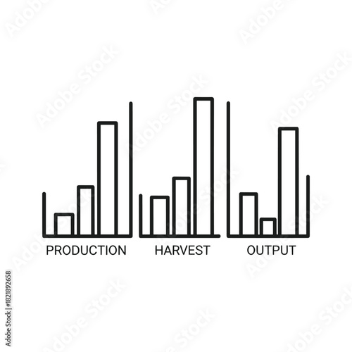 Production, harvest, and output bar chart icon isolated on