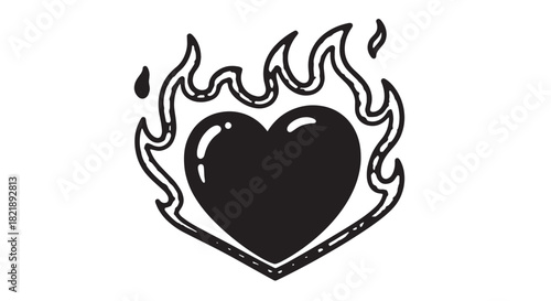 Black heart keychain with metal chain and ring illustration.