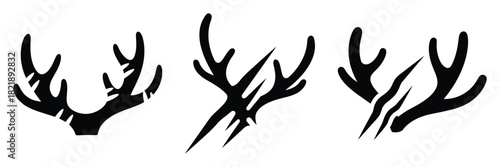black silhouette reindeer antler scratch on a white background graphic design