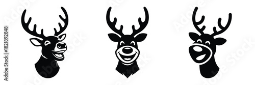 black silhouette reindeer big smile on a white background graphic design