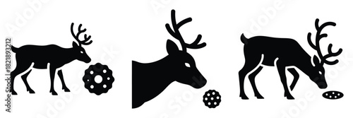 black silhouette reindeer cookie sniff on a white background graphic design
