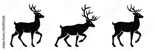 black silhouette reindeer frosty step on a white background graphic design