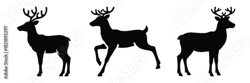 black silhouette reindeer frost hop on a white background graphic design