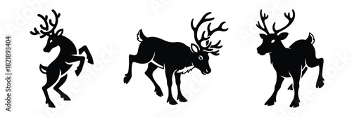 black silhouette reindeer funny stomp on a white background graphic design