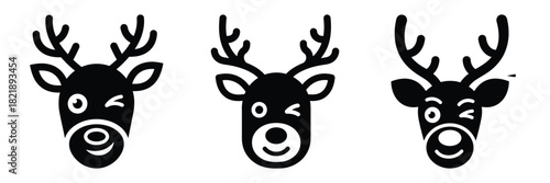 black silhouette reindeer funny wink on a white background graphic design