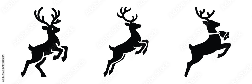 Fototapeta premium black silhouette reindeer jingle hop on a white background graphic design