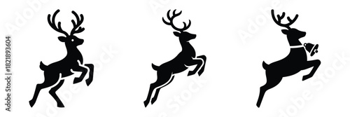 black silhouette reindeer jingle hop on a white background graphic design