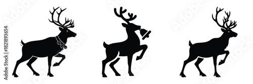black silhouette reindeer jingle step on a white background graphic design