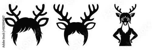 black silhouette reindeer sassy wig on a white background graphic design